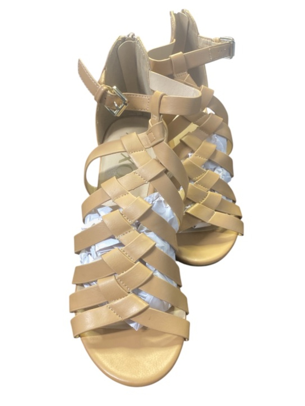 XOXO Women's Strappy Ankle Strap Sandals in Tan size 8M